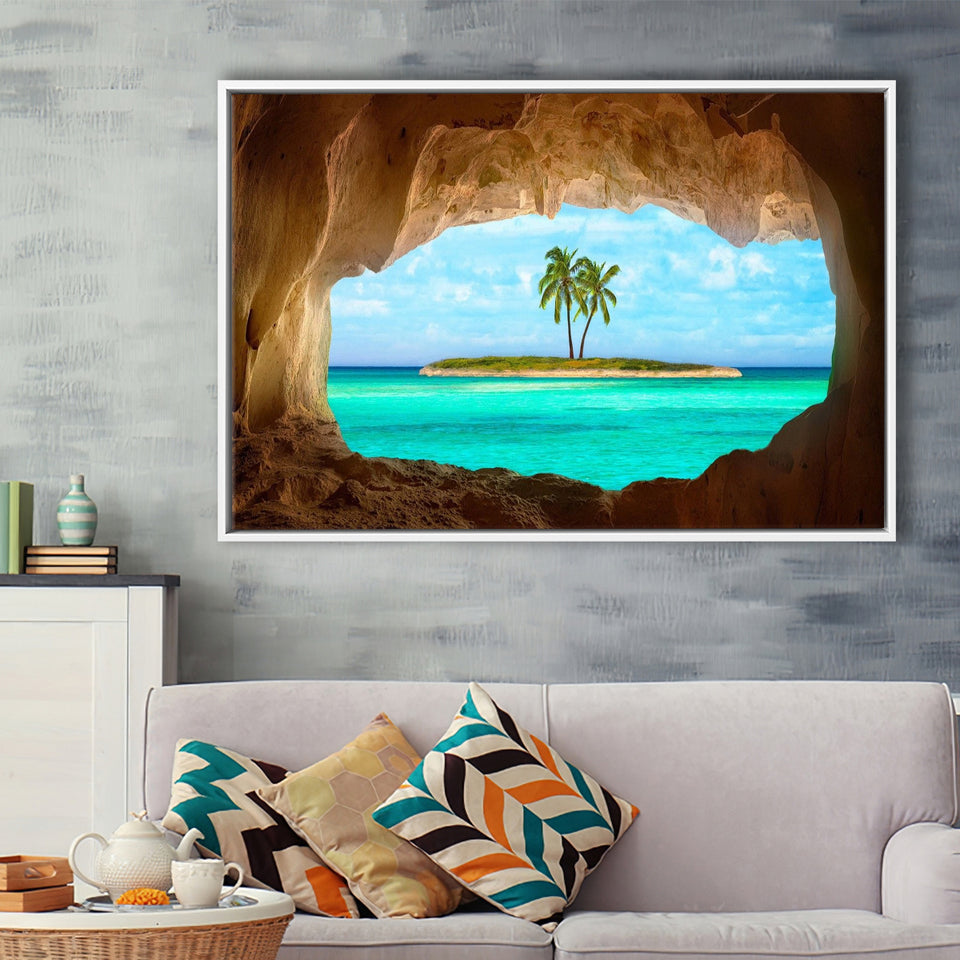Caribbean Island Beach Canvas Wall Art Framed Canvas Prints Wall Art, Floating Frame, Large Canvas Home Decor