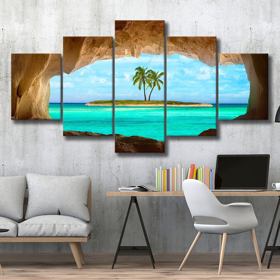 Caribbean Island Beach Canvas Wall Art, 5 Panel Canvas Prints Wall Art,Mixed Canvas, Large Canvas