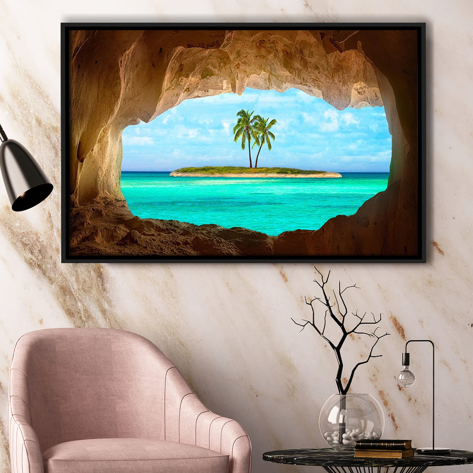 Caribbean Island Beach Canvas Wall Art Framed Canvas Prints Wall Art, Floating Frame, Large Canvas Home Decor