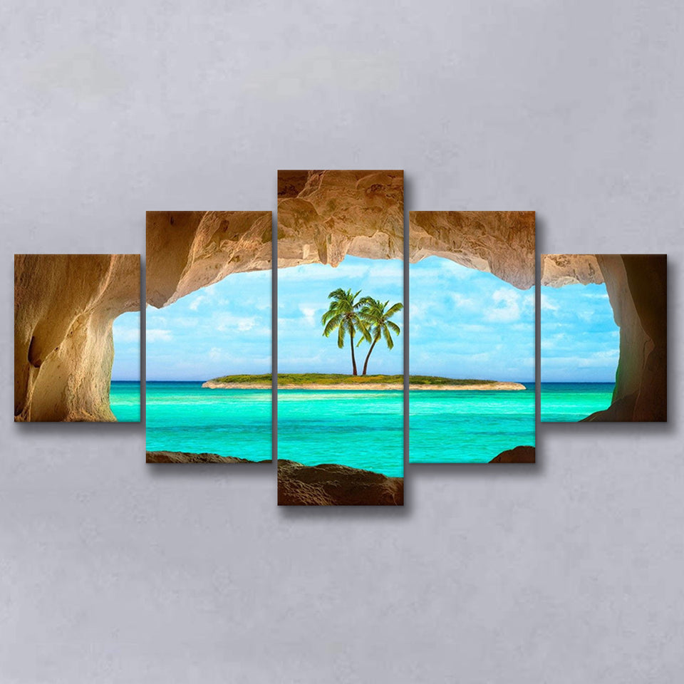 Caribbean Island Beach Canvas Wall Art, 5 Panel Canvas Prints Wall Art,Mixed Canvas, Large Canvas