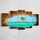 Caribbean Island Beach Canvas Wall Art, 5 Panel Canvas Prints Wall Art,Mixed Canvas, Large Canvas
