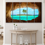 Caribbean Island Beach Canvas Wall Art, 5 Panel B Canvas Prints Wall Art, Extra Large Canvas Decor