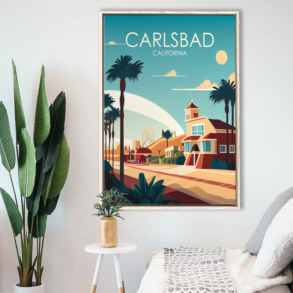 Carlsbad California Retro Art Print, Large Canvas, Framed Canvas Print Wall Art Home Decor, Floating Frame