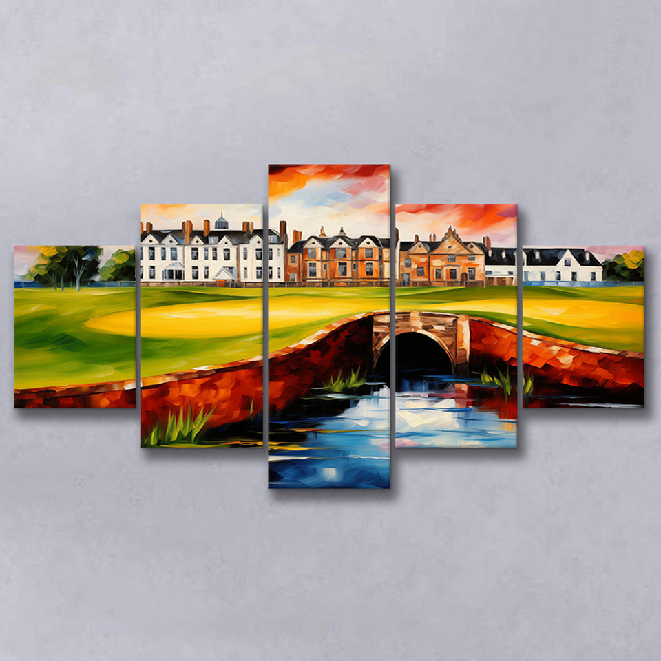 Carnoustie Golf Club Carnoustie Scotland Painting Art Mixed 5 Panel Large Canvas Prints Wall Art Decor