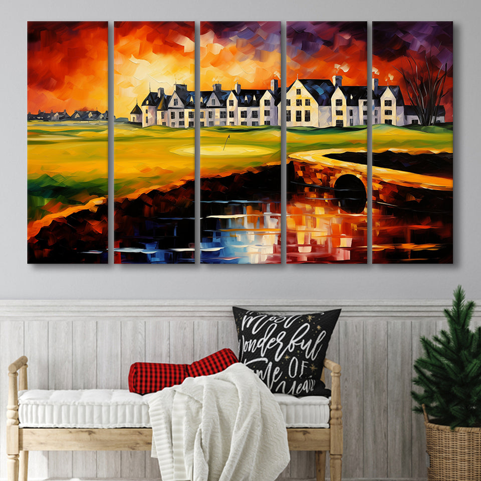 Carnoustie Golf Club Hole 02 Carnoustie Scotland Painting,5 Panel Extra Large Canvas Prints Wall Art Decor