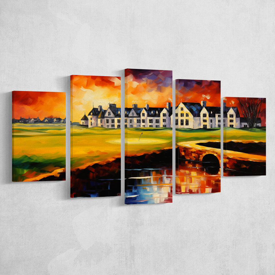 Carnoustie Golf Club Hole 02 Carnoustie Scotland Painting Mixed 5 Panel Large Canvas Prints Wall Art Decor