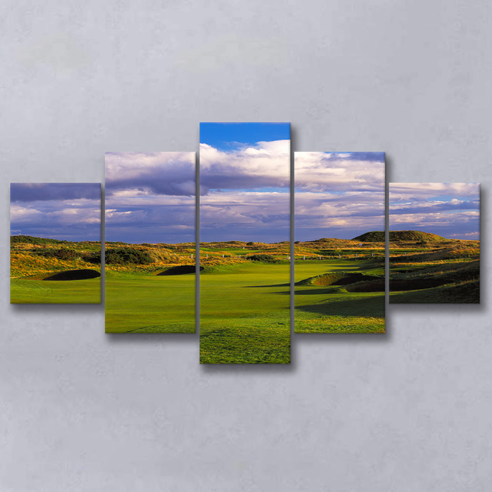 Carnoustie Golf Club Hole 02, Carnoustie, Scotland, Golf Art Print, 5 Panels Canvas Prints Wall Art Decor