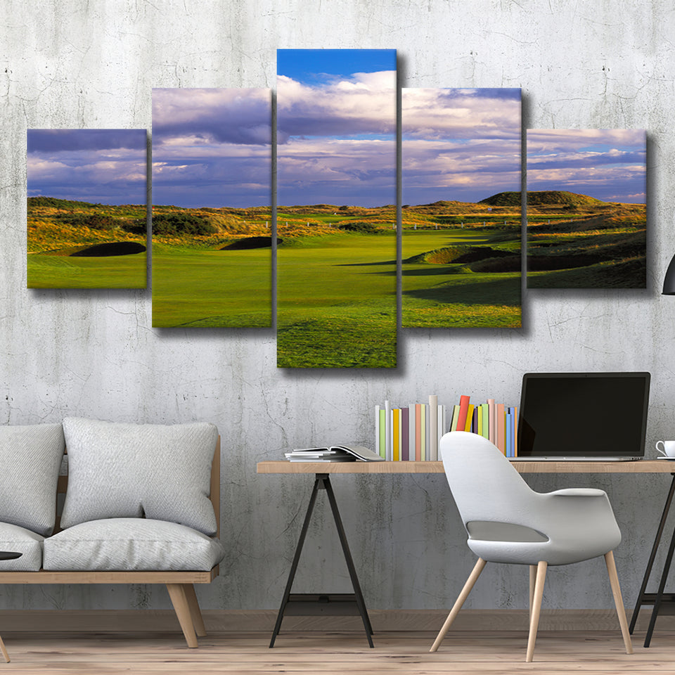 Carnoustie Golf Club Hole 02, Carnoustie, Scotland, Golf Art Print, 5 Panels Canvas Prints Wall Art Decor
