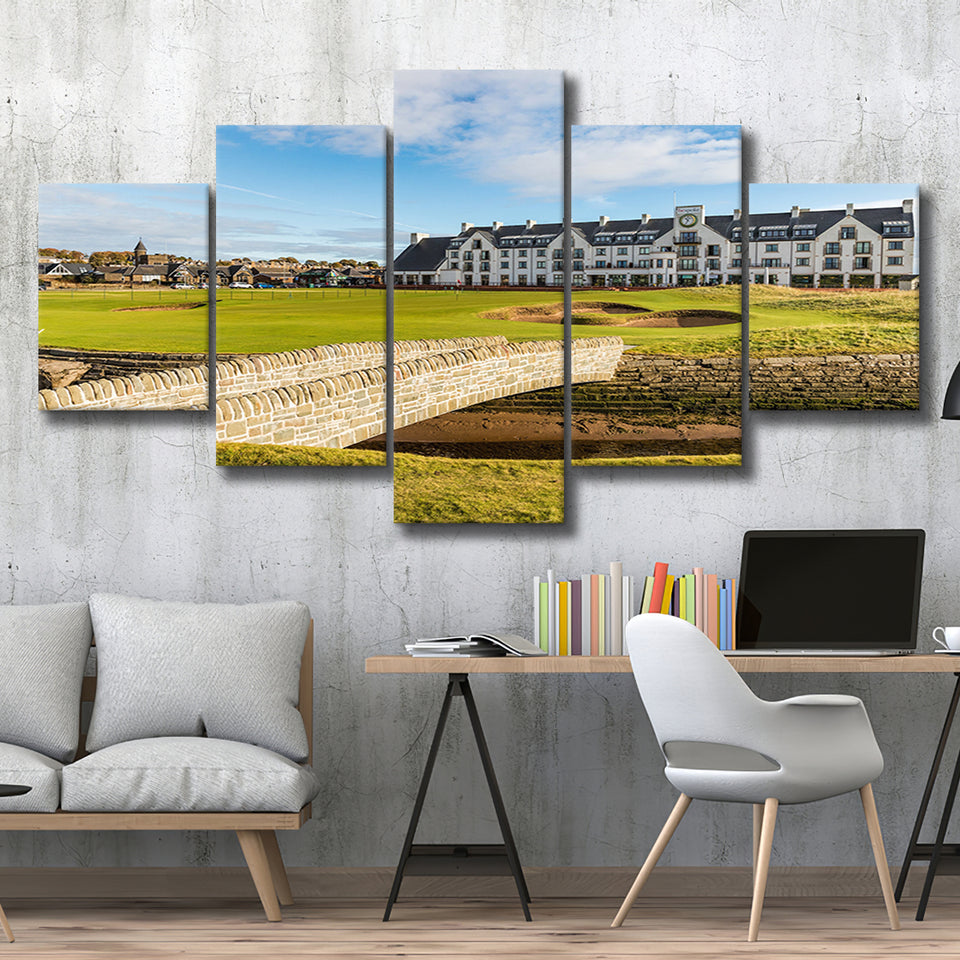 Carnoustie Golf Links, Hole 18, Golf Art Print, 5 Panels Canvas Prints Wall Art Decor