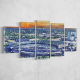 Carolina Stadium Panthers Team Watercolor Bank America Stadium, 5 Pieces, Multi Panel Canvas Prints Wall Art Decor