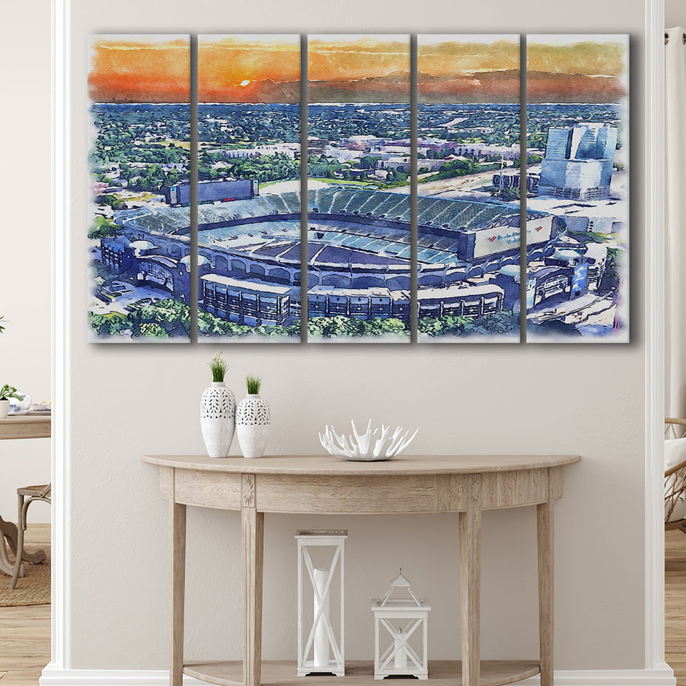 Carolina Stadium Panthers Team Watercolor Bank America Stadium, 5 Pieces B, Multi Panel Canvas Prints Wall Art Decor