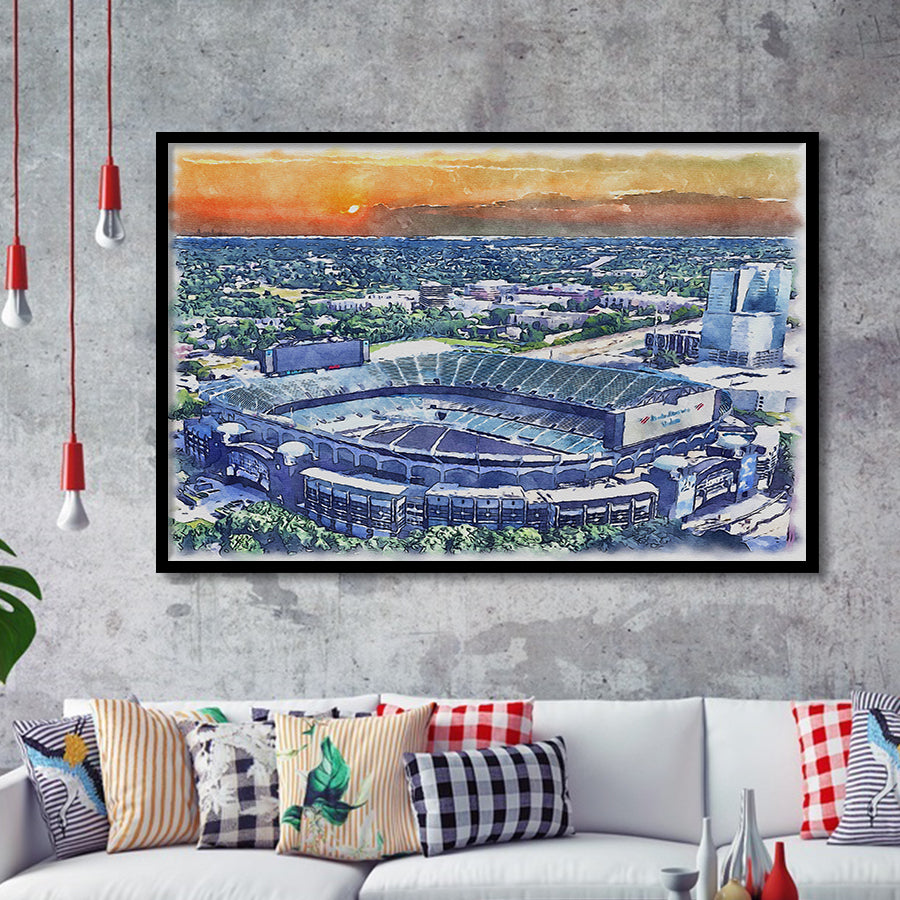 Carolina Stadium Panthers Team Watercolor Bank America Stadium, Sport Prints Fan Gift, Framed Art Prints Wall Art Decor