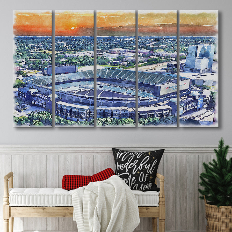 Carolina Stadium Panthers Team Watercolor Bank America Stadium, 5 Pieces B, Multi Panel Canvas Prints Wall Art Decor