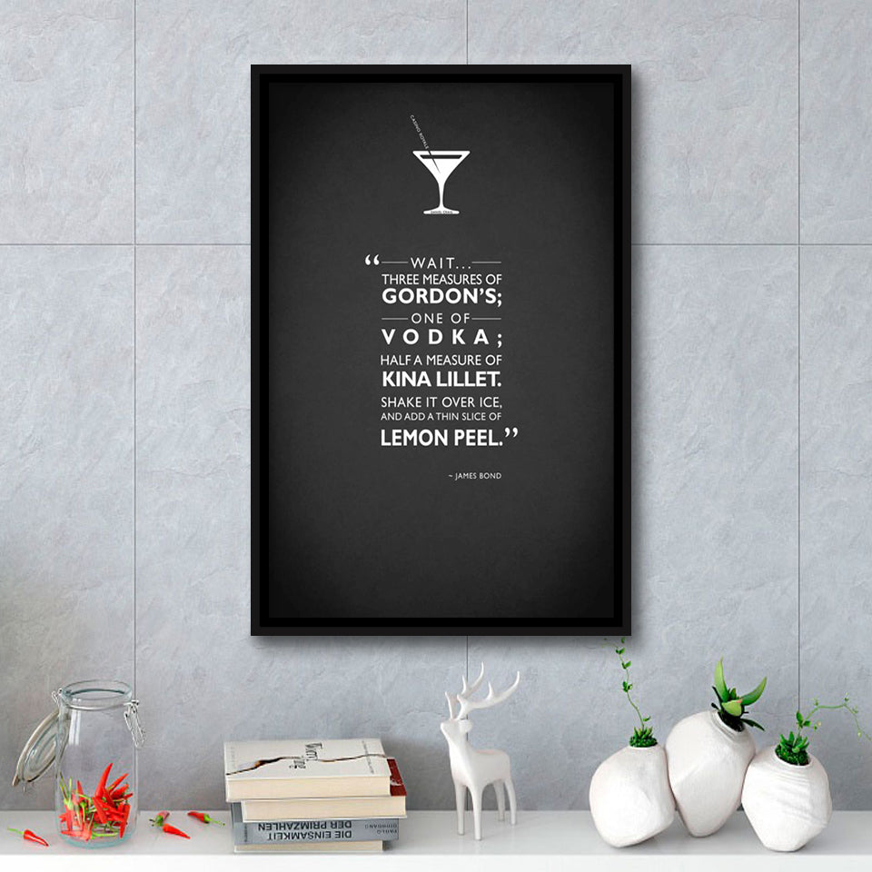 Casino Royale James Bond Vesper Martini Quote Framed Canvas Prints Wall Art - Painting Canvas, Wall Decor, Floating Frame