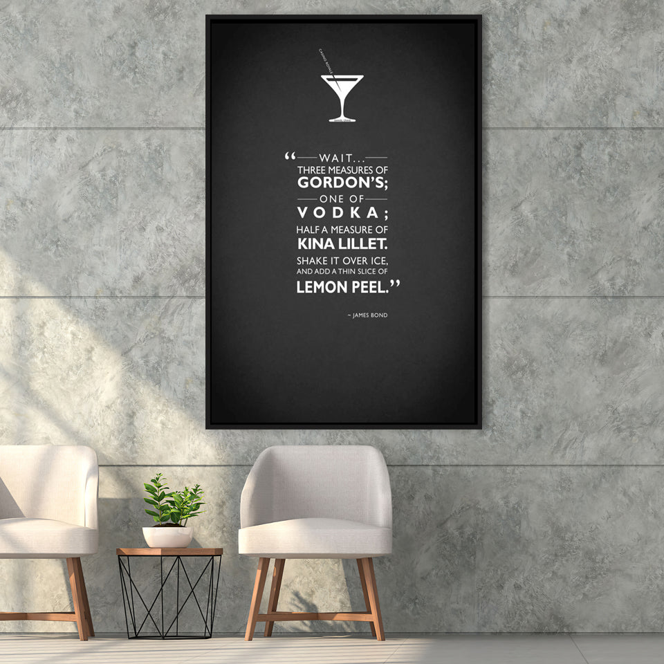 Casino Royale James Bond Vesper Martini Quote Framed Canvas Prints Wall Art - Painting Canvas, Wall Decor, Floating Frame