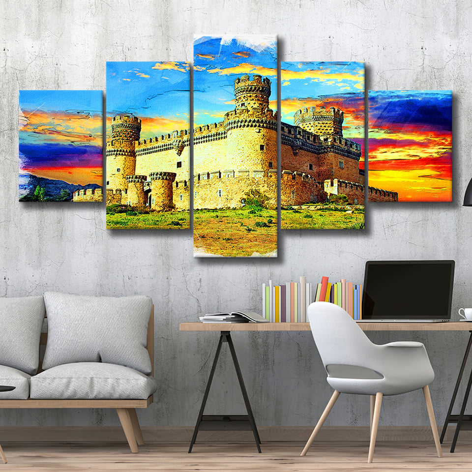 Castle of the Mendoza 5 Pieces Canvas Prints Wall Art Decor - Painting Canvas, Mixed Canvas, Multi Panels