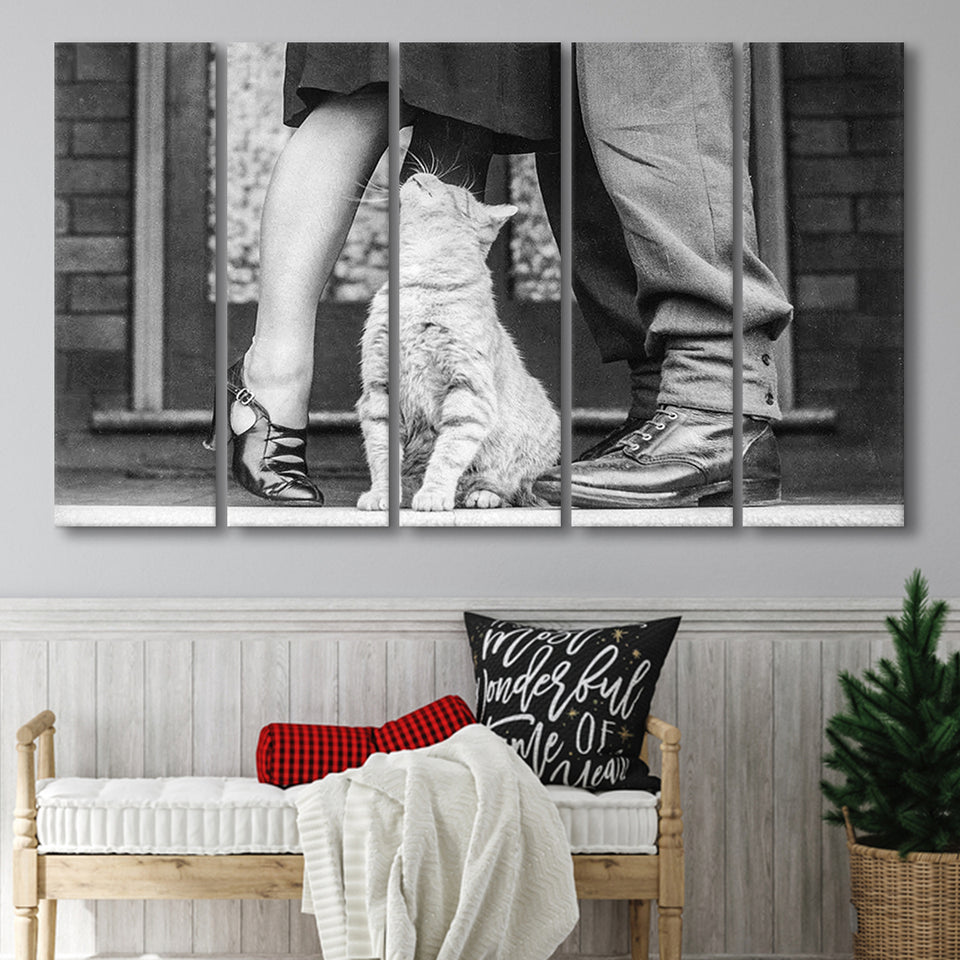 Cat Lovers Black And White Print, Animal Lovers Larger Canvas Art, 5 Piece Canvas Prints Wall Art Decor