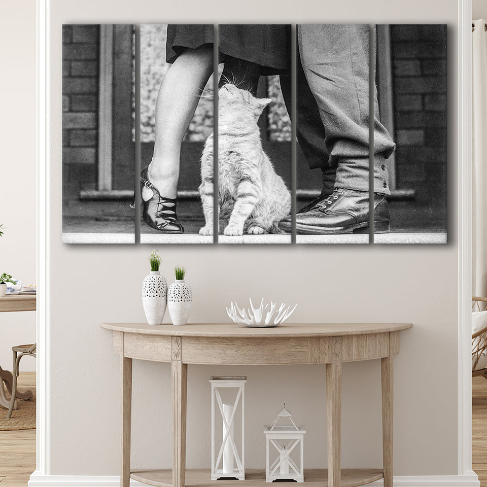 Cat Lovers Black And White Print, Animal Lovers Larger Canvas Art, 5 Piece Canvas Prints Wall Art Decor