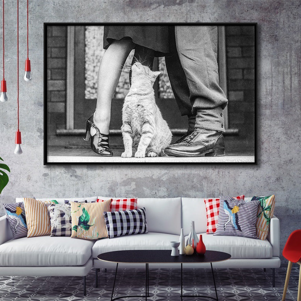 Cat Lovers Black And White Print, Animal Lovers Framed Canvas Prints Wall Art Home Decor,Floating Frame