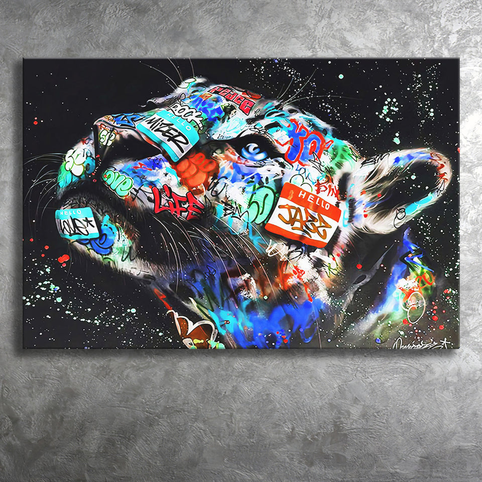 Cat Wildsleopard Graffiti Art Canvas Prints Wall Art Decor - Painting Canvas, Home Decor, Art Print, Art For Sale