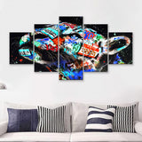 Cat Wildsleopard Graffiti Art Canvas 5 Pieces Prints Wall Art Decor - Painting Canvas, Multi Panels, Canvas Print