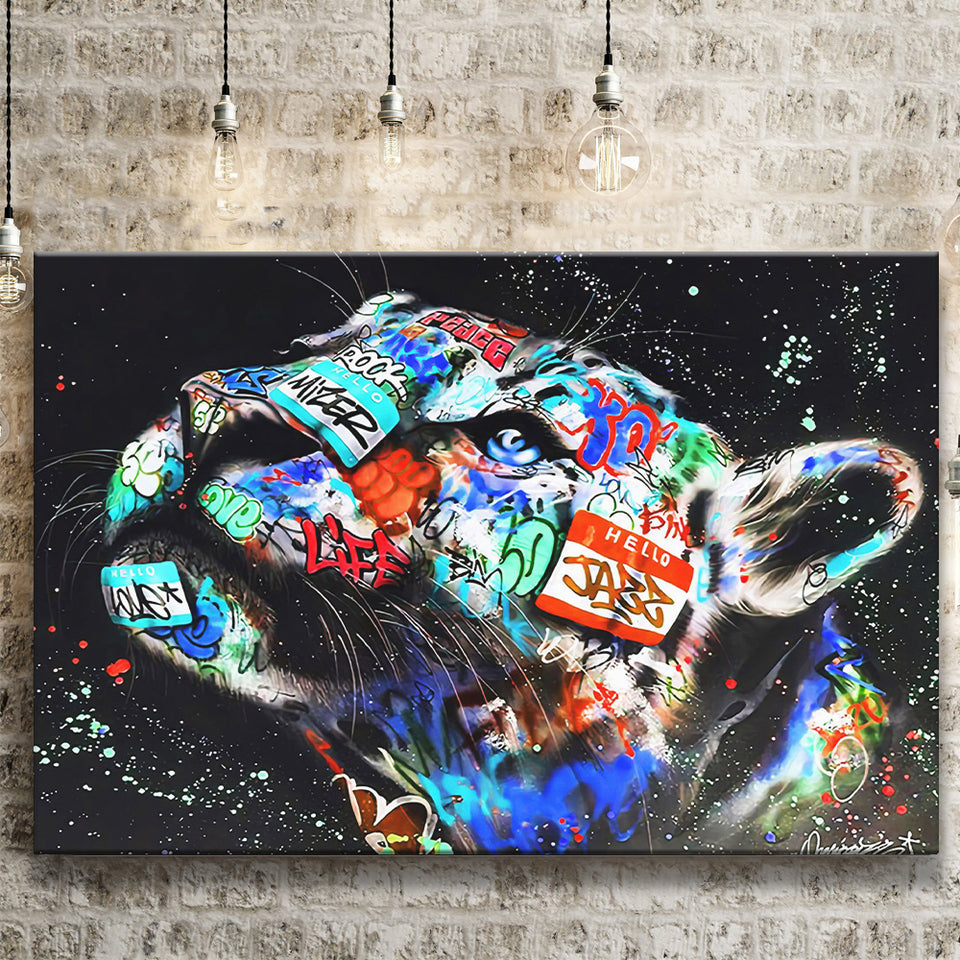 Cat Wildsleopard Graffiti Art Canvas Prints Wall Art Decor - Painting Canvas, Home Decor, Art Print, Art For Sale