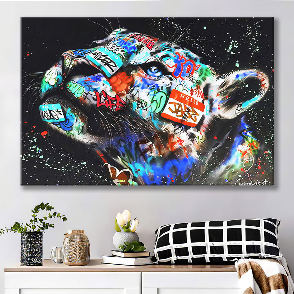 Cat Wildsleopard Graffiti Art Canvas Prints Wall Art Decor - Painting Canvas, Home Decor, Art Print, Art For Sale