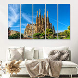 Cathedral of La Sagrada Familia 5 Pieces Canvas Prints Wall Art - Painting Canvas, Multi Panels, Wall Decor