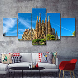 Cathedral of La Sagrada Familia 5 Pieces Canvas Prints Wall Art - Painting Canvas, Multi Panels, Wall Decor