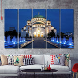 Cathedral of Saint Sava at evening Belgrade Serbia 5 Pieces Canvas Prints Wall Art - Painting Canvas, Multi Panels, Wall Decor