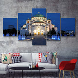 Cathedral of Saint Sava at evening Belgrade Serbia 5 Pieces Canvas Prints Wall Art - Painting Canvas, Multi Panels, Wall Decor