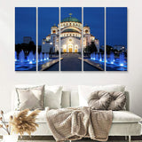 Cathedral of Saint Sava at evening Belgrade Serbia 5 Pieces Canvas Prints Wall Art - Painting Canvas, Multi Panels, Wall Decor