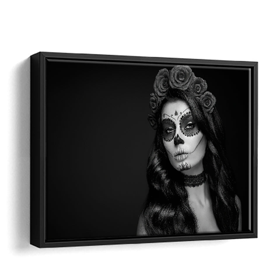 Catrina In Black And White Framed Canvas Wall Art - Framed Prints, Canvas Prints, Prints for Sale, Canvas Painting
