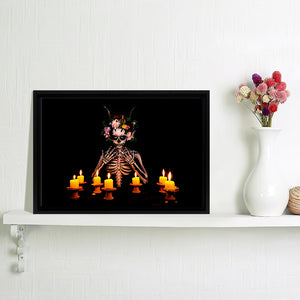 Catrina With Candles Framed Canvas Wall Art - Framed Prints, Canvas Prints, Prints for Sale, Canvas Painting