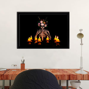 Catrina With Candles Framed Canvas Wall Art - Framed Prints, Canvas Prints, Prints for Sale, Canvas Painting