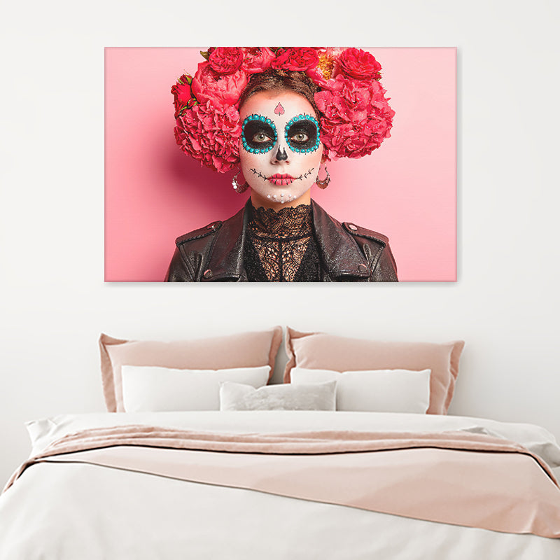 Catrina With Pink Carnations Canvas Wall Art - Canvas Prints, Prints for Sale, Canvas Painting, Canvas On Sale