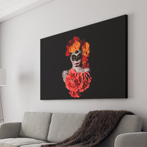 Catrina With Red Flowers Canvas Wall Art - Canvas Prints, Prints for Sale, Canvas Painting, Canvas On Sale