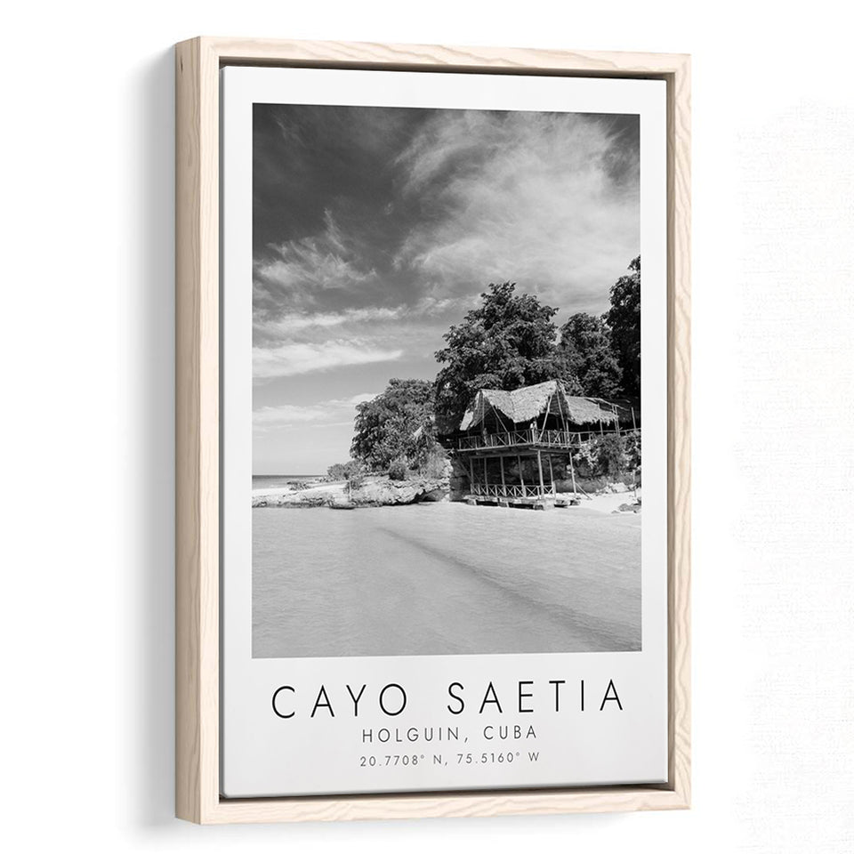 Cayo Saetia Cuba Skyline Paradise Island Black And White Art Framed Canvas Prints Wall Art Home Decor, Floating Frame