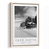 Cayo Saetia Cuba Skyline Paradise Island Black And White Art Framed Canvas Prints Wall Art Home Decor, Floating Frame