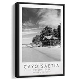 Cayo Saetia Cuba Skyline Paradise Island Black And White Art Framed Canvas Prints Wall Art Home Decor, Floating Frame