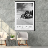 Cayo Saetia Cuba Skyline Paradise Island Black And White Art Framed Canvas Prints Wall Art Home Decor, Floating Frame