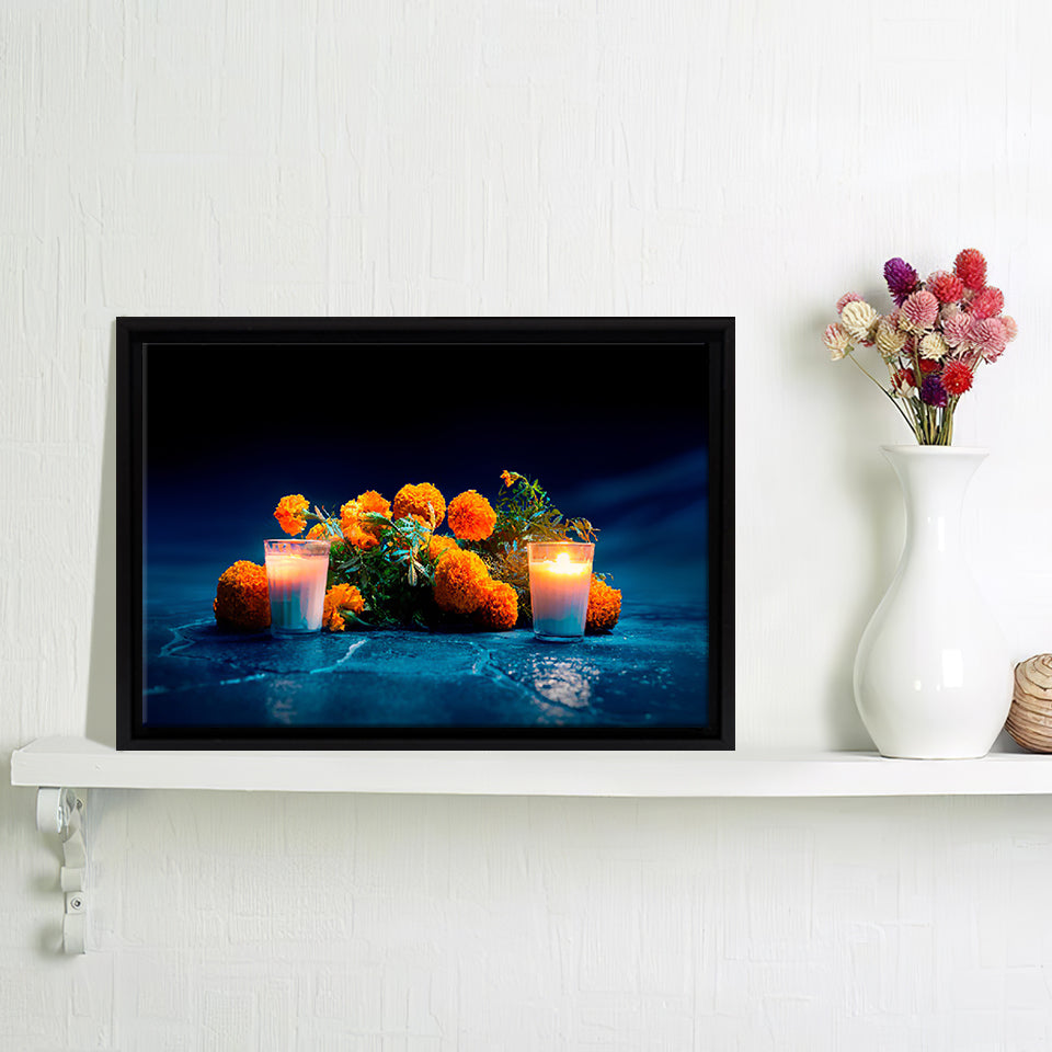 Cempasuchil With Candles Framed Canvas Wall Art - Framed Prints, Canvas Prints, Prints for Sale, Canvas Painting