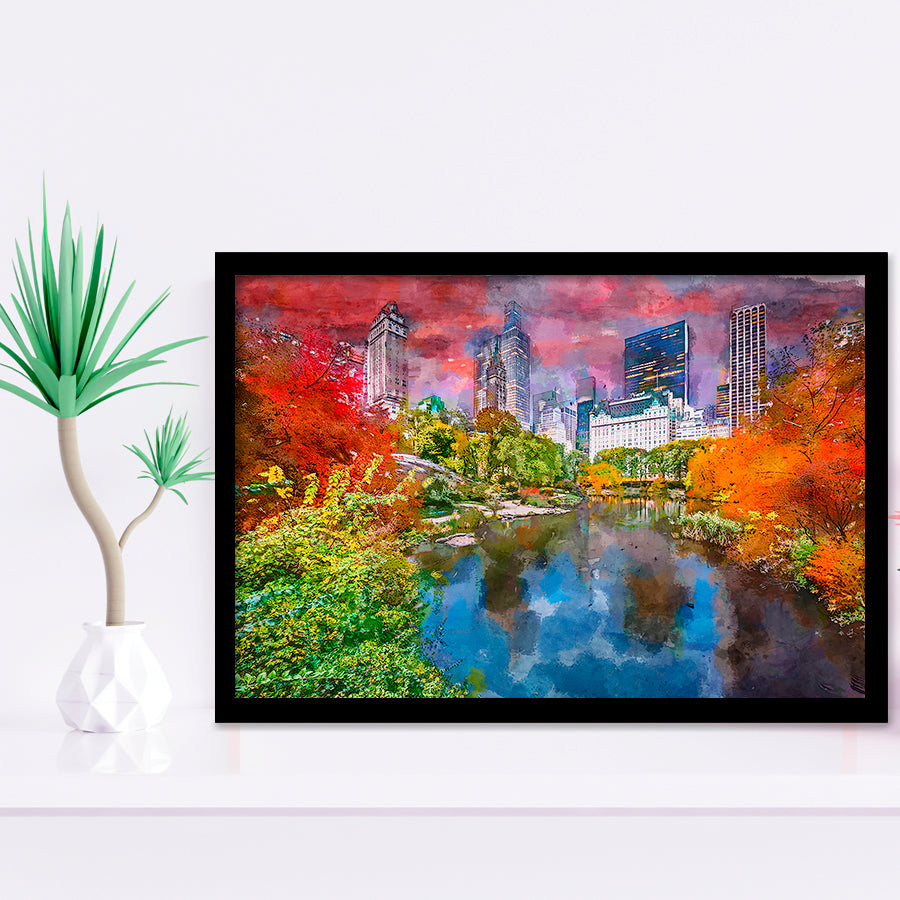 Central Park During Autumn New York City Art Watercolor Framed Art Prints Wall Art Decor,Framed Picture