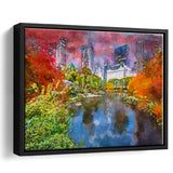 Central Park During Autumn New York City Art Watercolor Framed Canvas Prints Wall Art Home Decor,Floating Frame