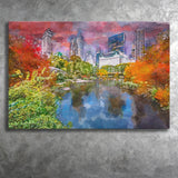 Central Park During Autumn New York City Art Watercolor Canvas Prints Wall Art Home Decor, Large Canvas