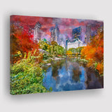 Central Park During Autumn New York City Art Watercolor Canvas Prints Wall Art Home Decor, Large Canvas