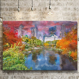 Central Park During Autumn New York City Art Watercolor Canvas Prints Wall Art Home Decor, Large Canvas