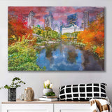 Central Park During Autumn New York City Art Watercolor Canvas Prints Wall Art Home Decor, Large Canvas