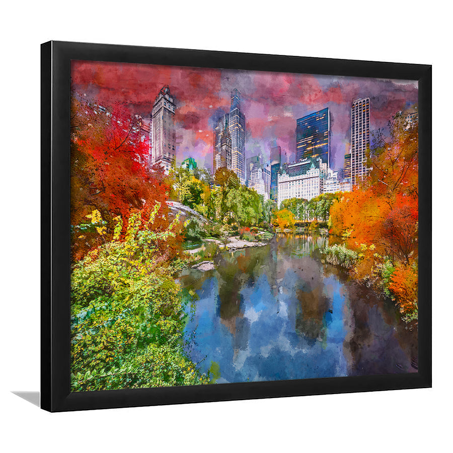 Central Park During Autumn New York City Art Watercolor Framed Art Prints Wall Art Decor,Framed Picture