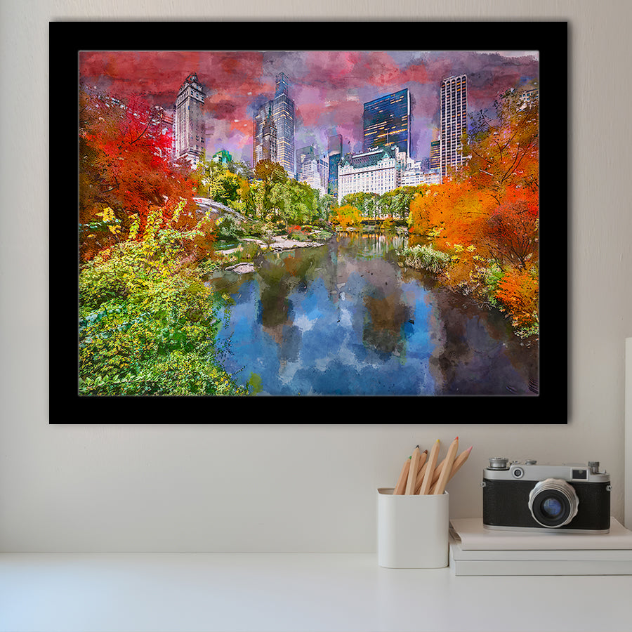 Central Park During Autumn New York City Art Watercolor Framed Art Prints Wall Art Decor,Framed Picture